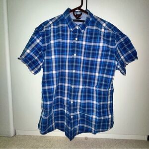 Tommy Hilfiger Blue Plaid Men's Classic Fit Button Down Short Sleeves Shirt XL
